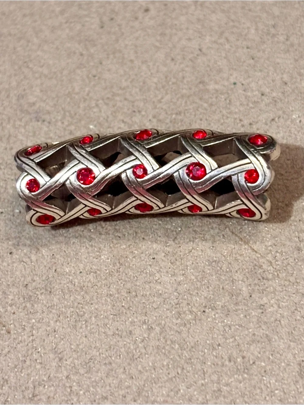 Brighton Interlace Long bead Pierced silver lattice with red crystal accents